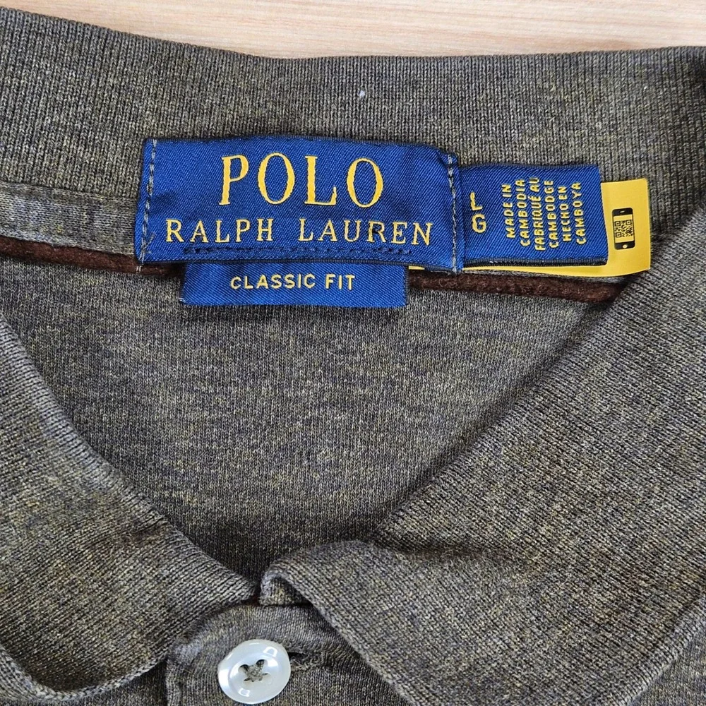 Polo Ralph Lauren Polo Shirt Mens L Green Classic Fit Soft Cotton Long Sleeve